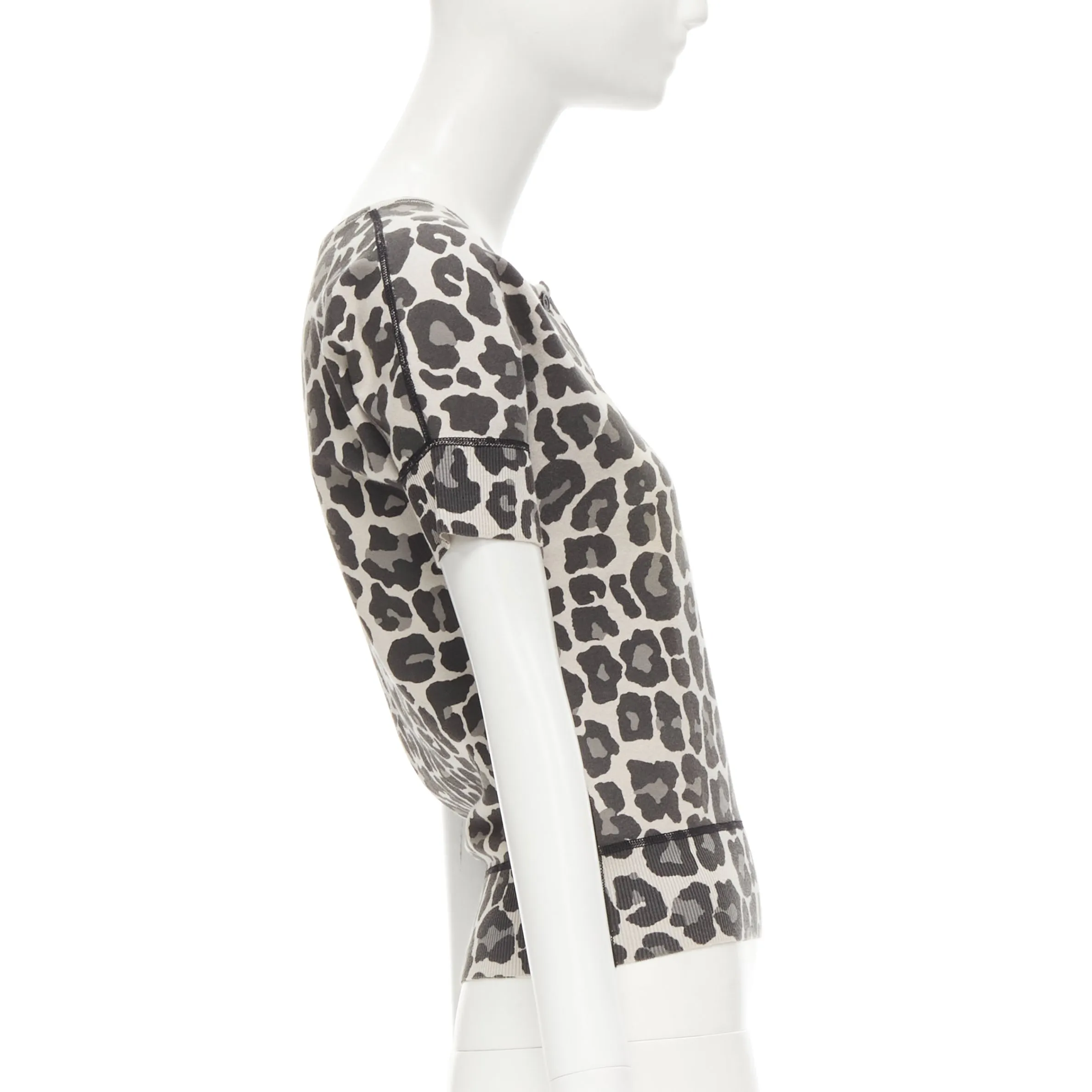 BOTTEGA VENETA grey leopard print cotton blend half button top IT38 XS