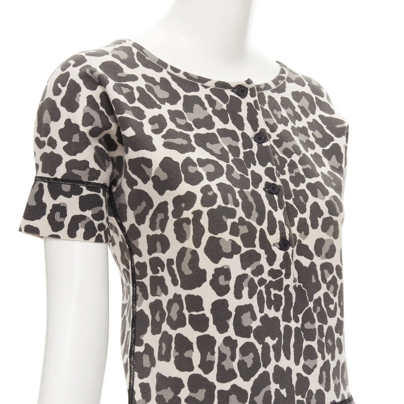 BOTTEGA VENETA grey leopard print cotton blend half button top IT38 XS