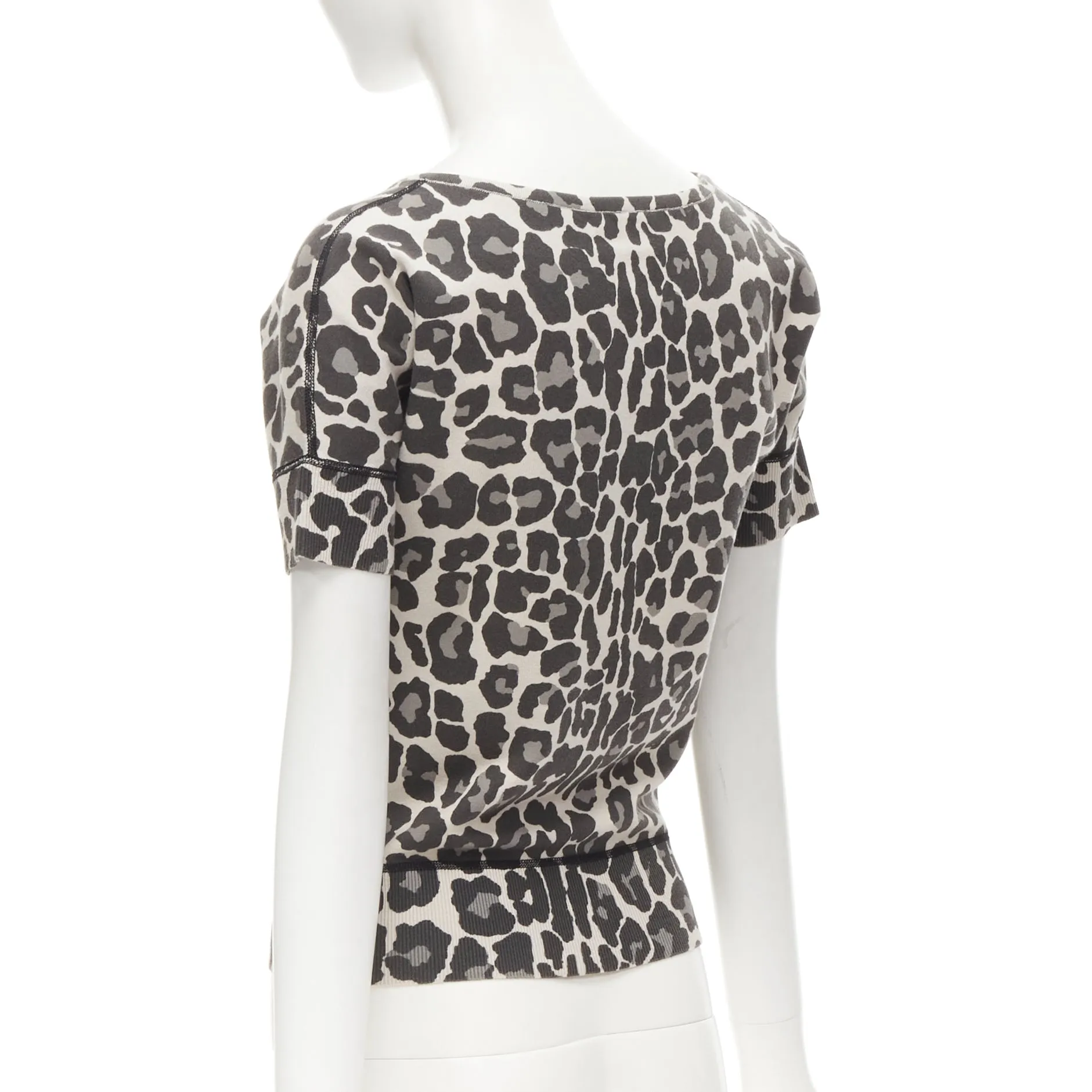 BOTTEGA VENETA grey leopard print cotton blend half button top IT38 XS