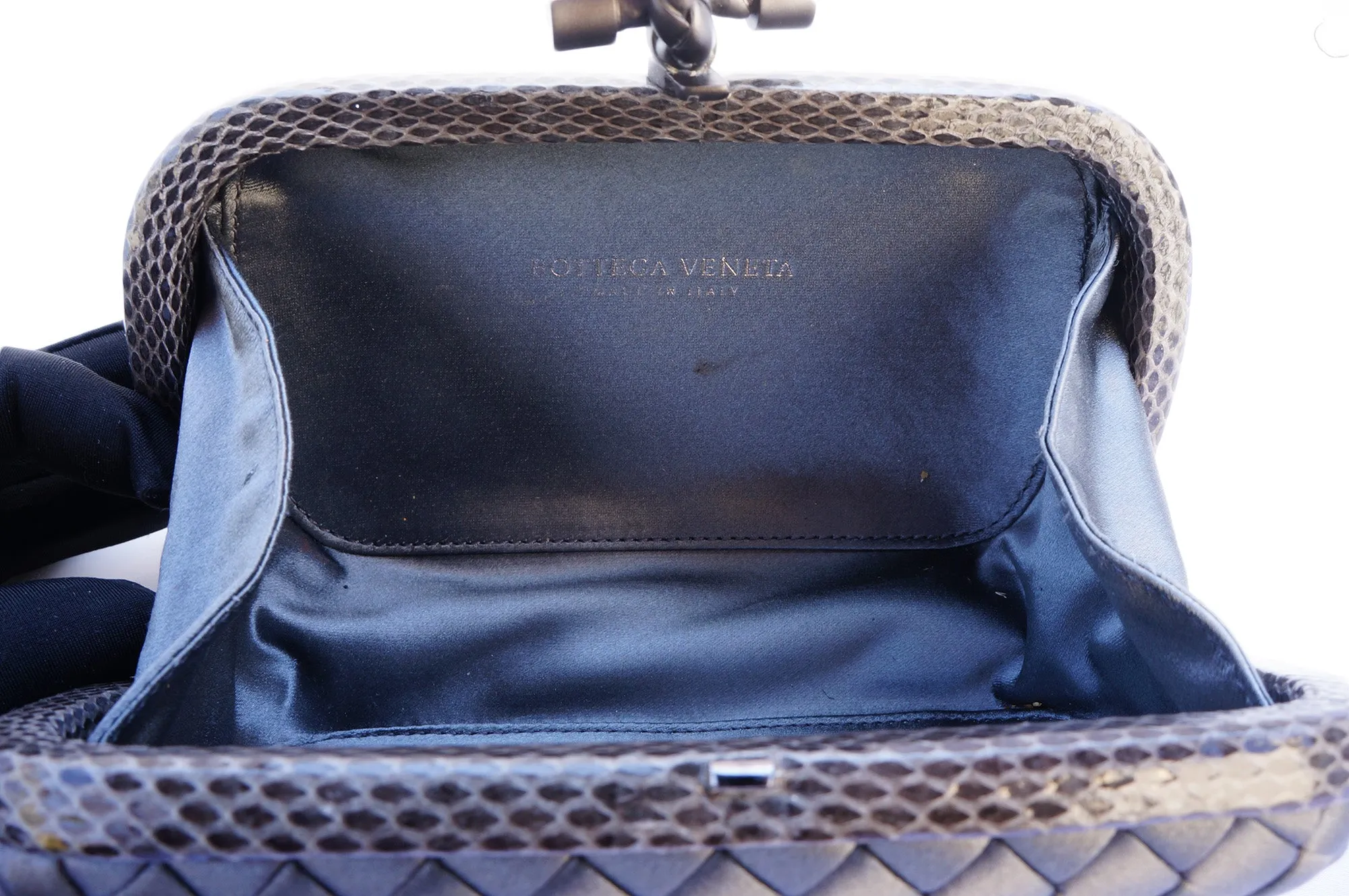 BOTTEGA VENETA INTRECCIATO SATIN KNOT CLUTCH