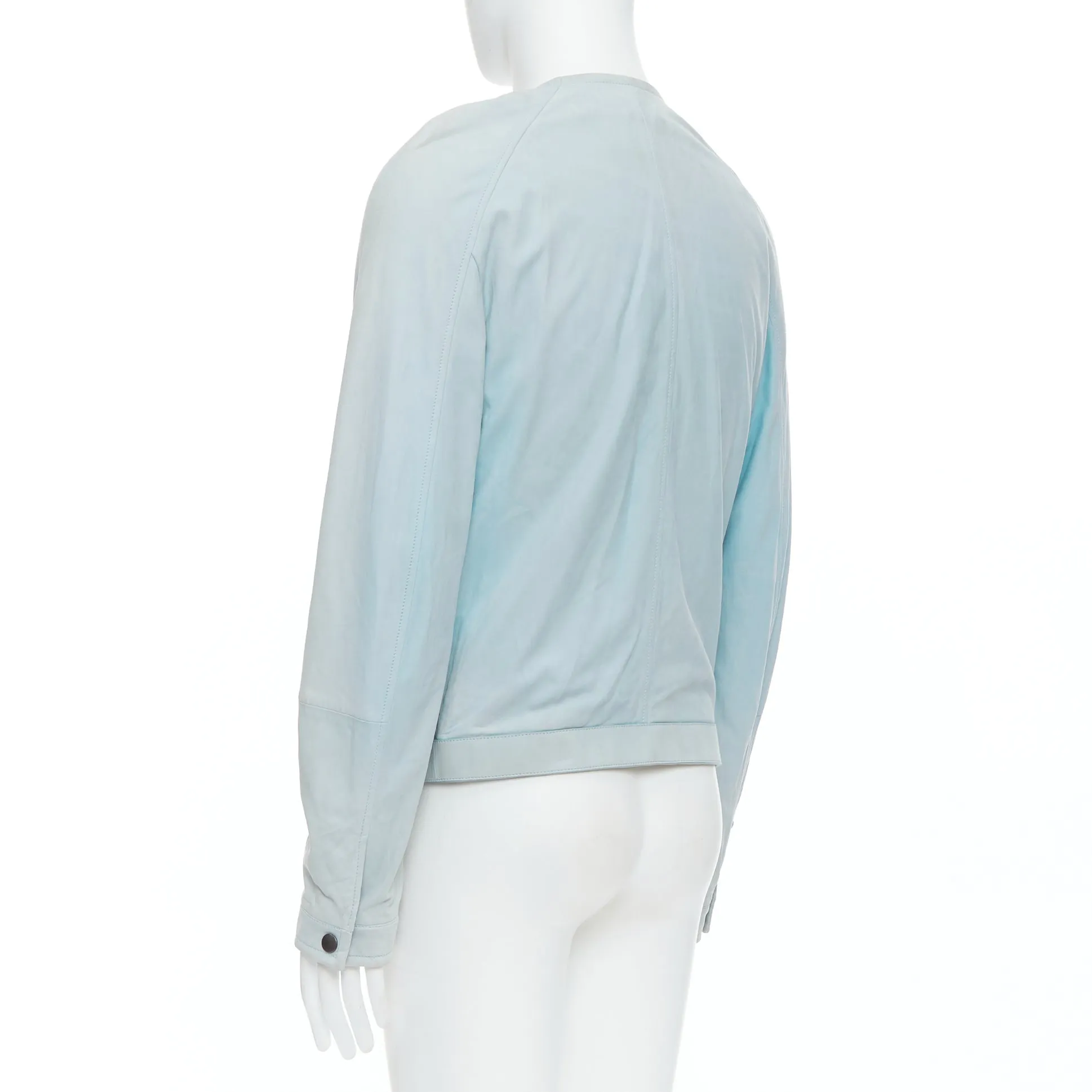 BOTTEGA VENETA light blue soft leather off centre biker jacket IT50 L