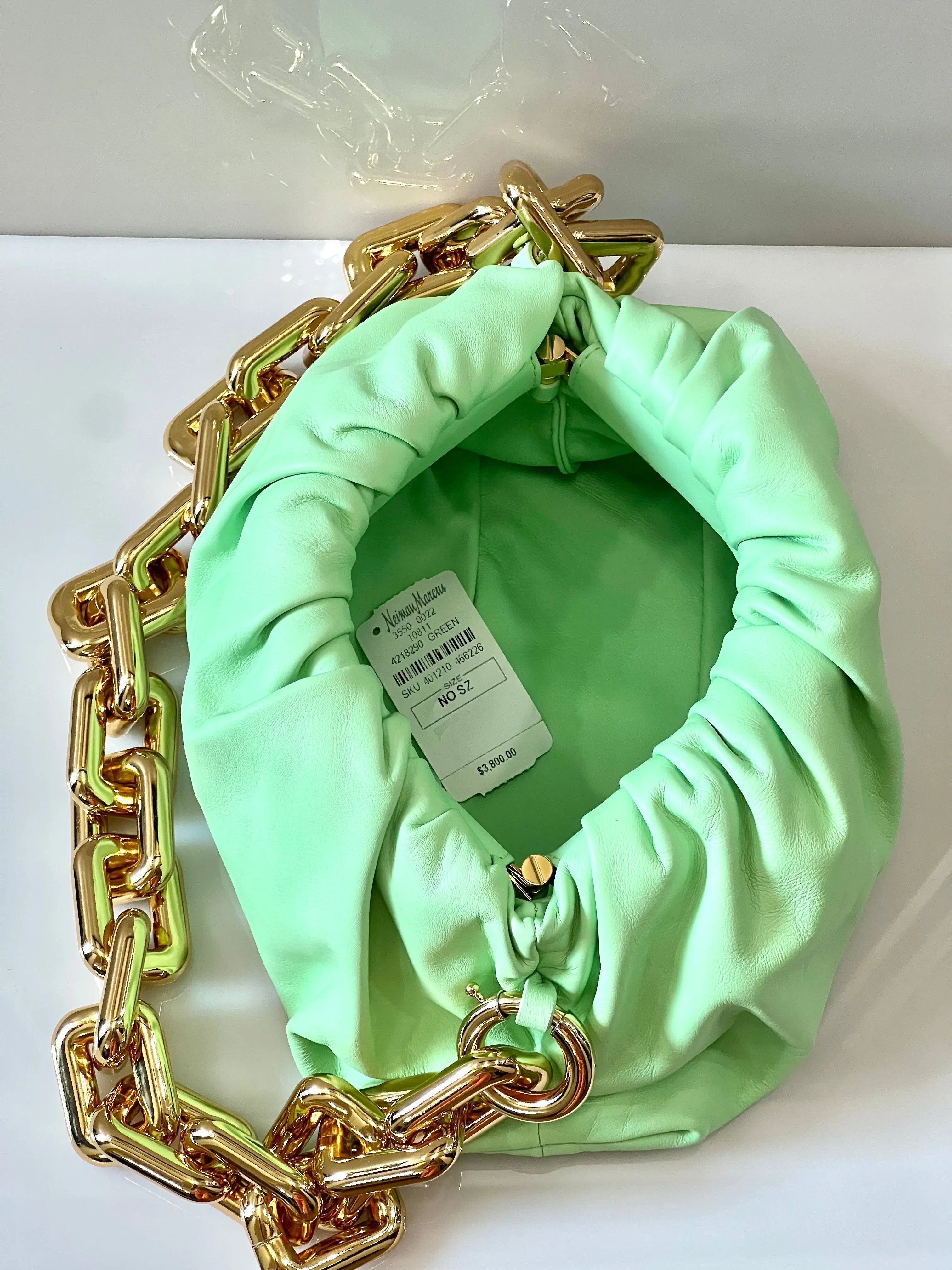 BOTTEGA VENETA TEEN CHAIN SHOULDER BAG IN WASABI GOLD