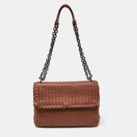 Brown Intrecciato Leather Olimpia Shoulder Bag