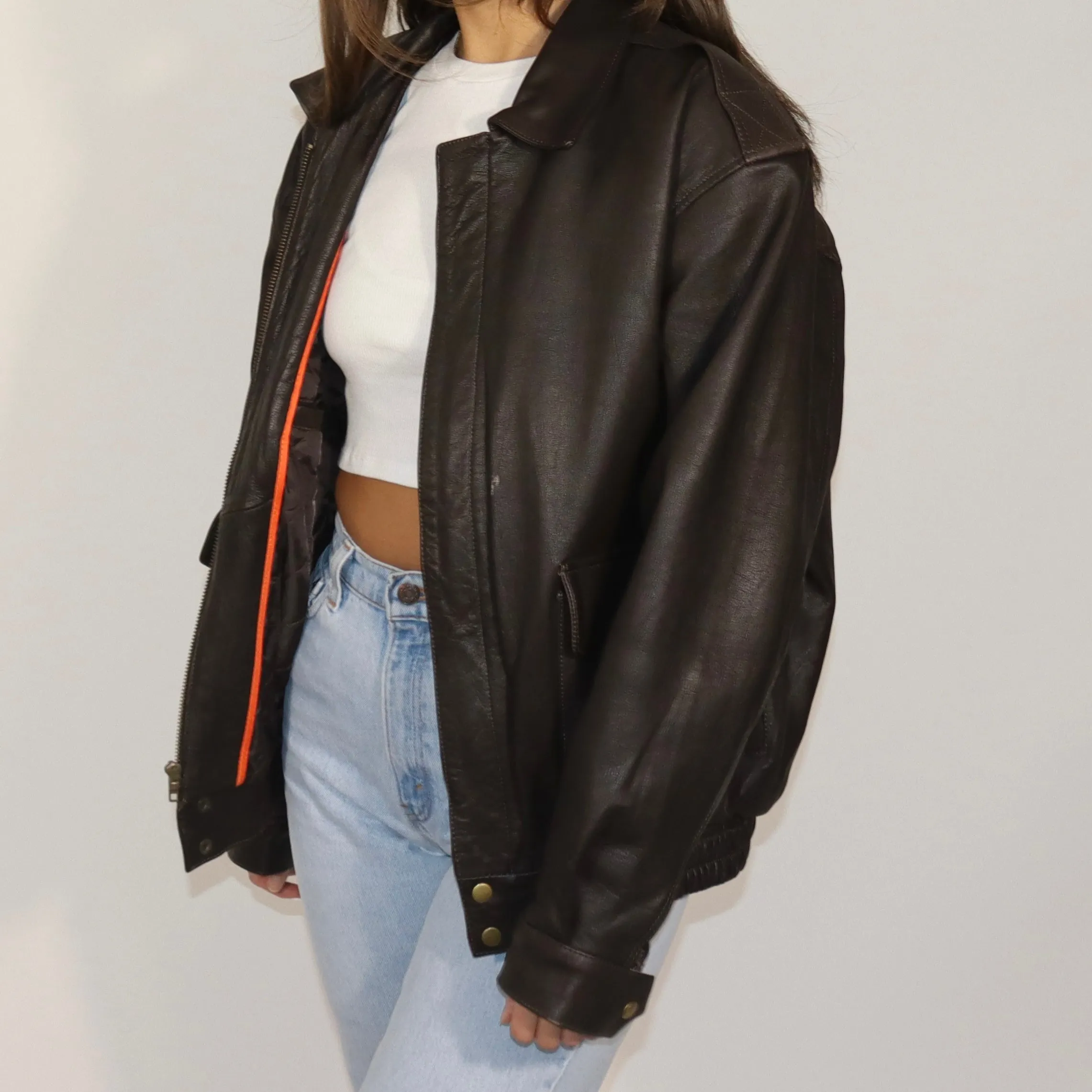 Brown Vintage Oversized Leather Jacket