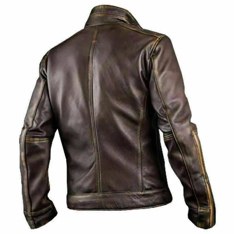 Cafe Racer Stylish Distressed Brown Biker Vintage Real Leather Men's Jacket UK