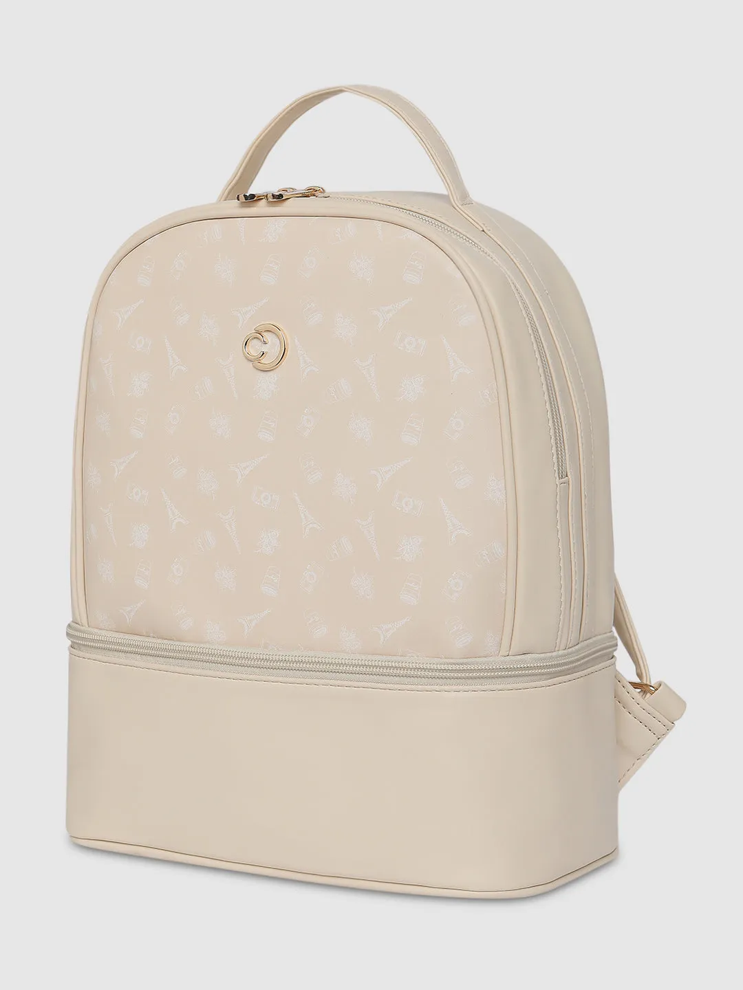 Caprese Emily In Paris Printed Backpack Bag Off White