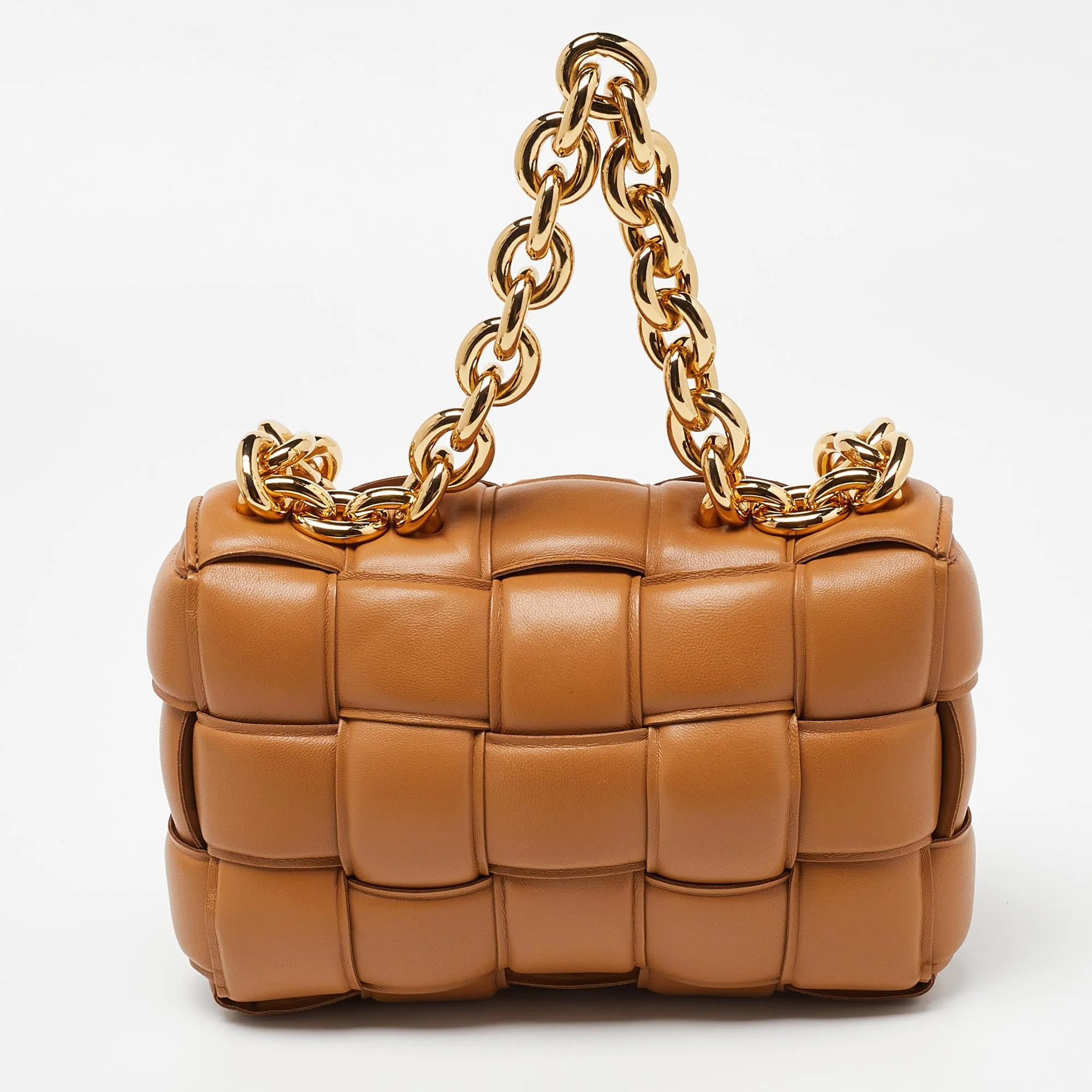 Caramel Padded Leather Cassette Chain Bag