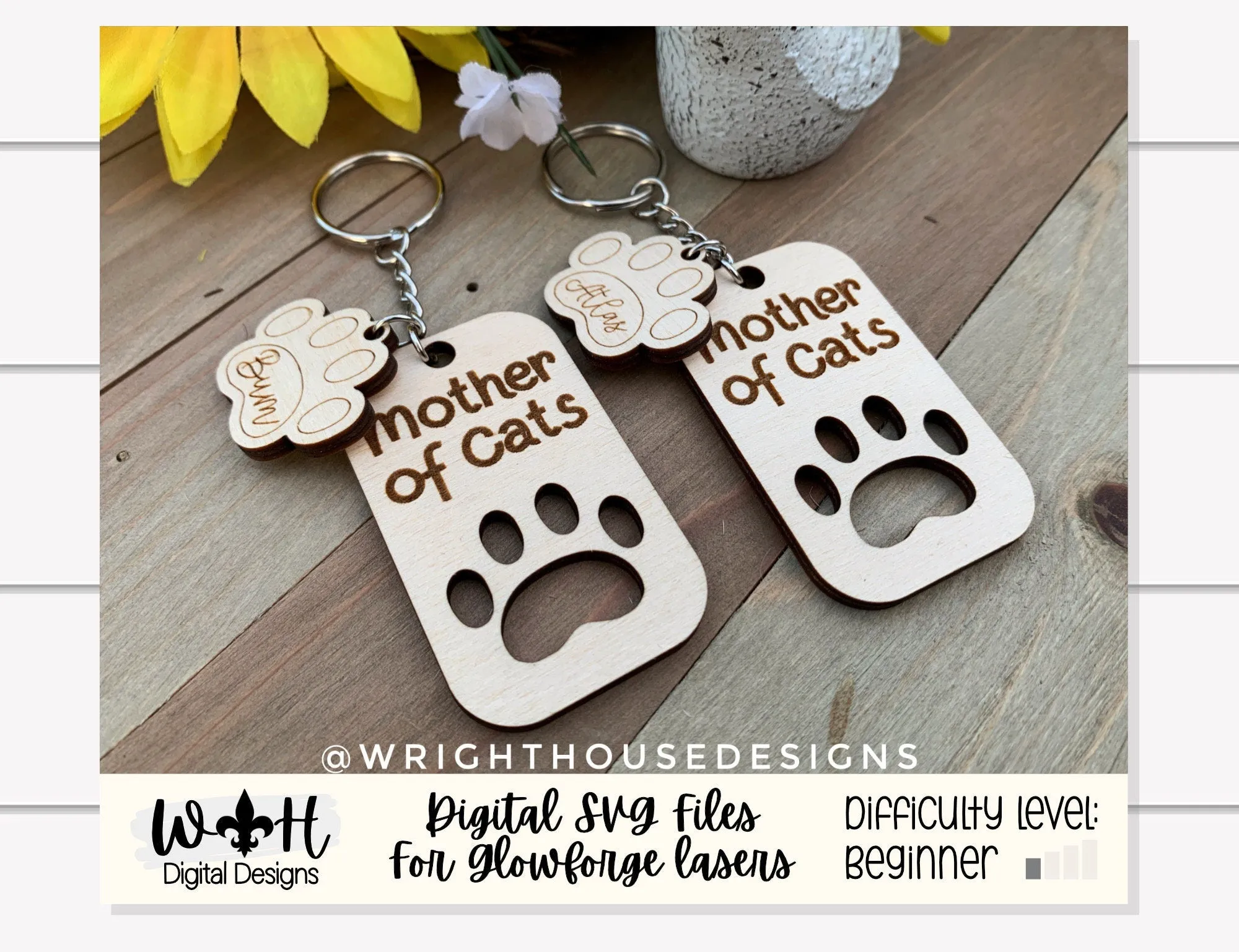 Cat and Dog Paw Keychains For Valentine's Day - Gift For Pet Lovers - Mom, Dad, Auntie, Uncle - Digital SVG Cut Files For Glowforge Lasers