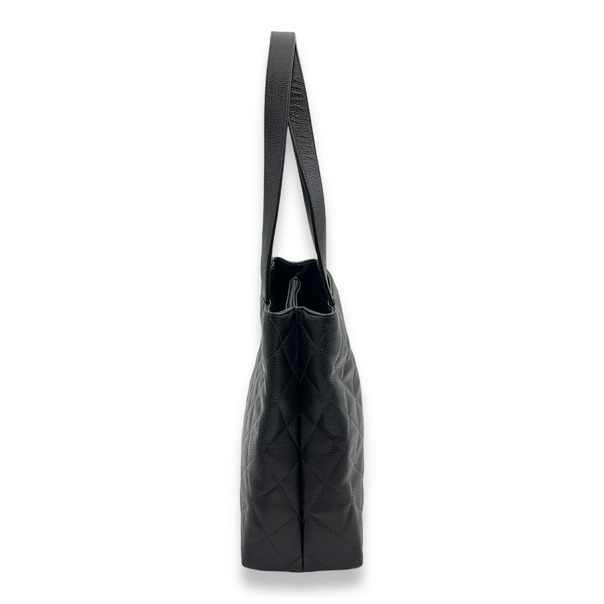 CC Black Tote Bag in Caviar Leather, Silver hardware