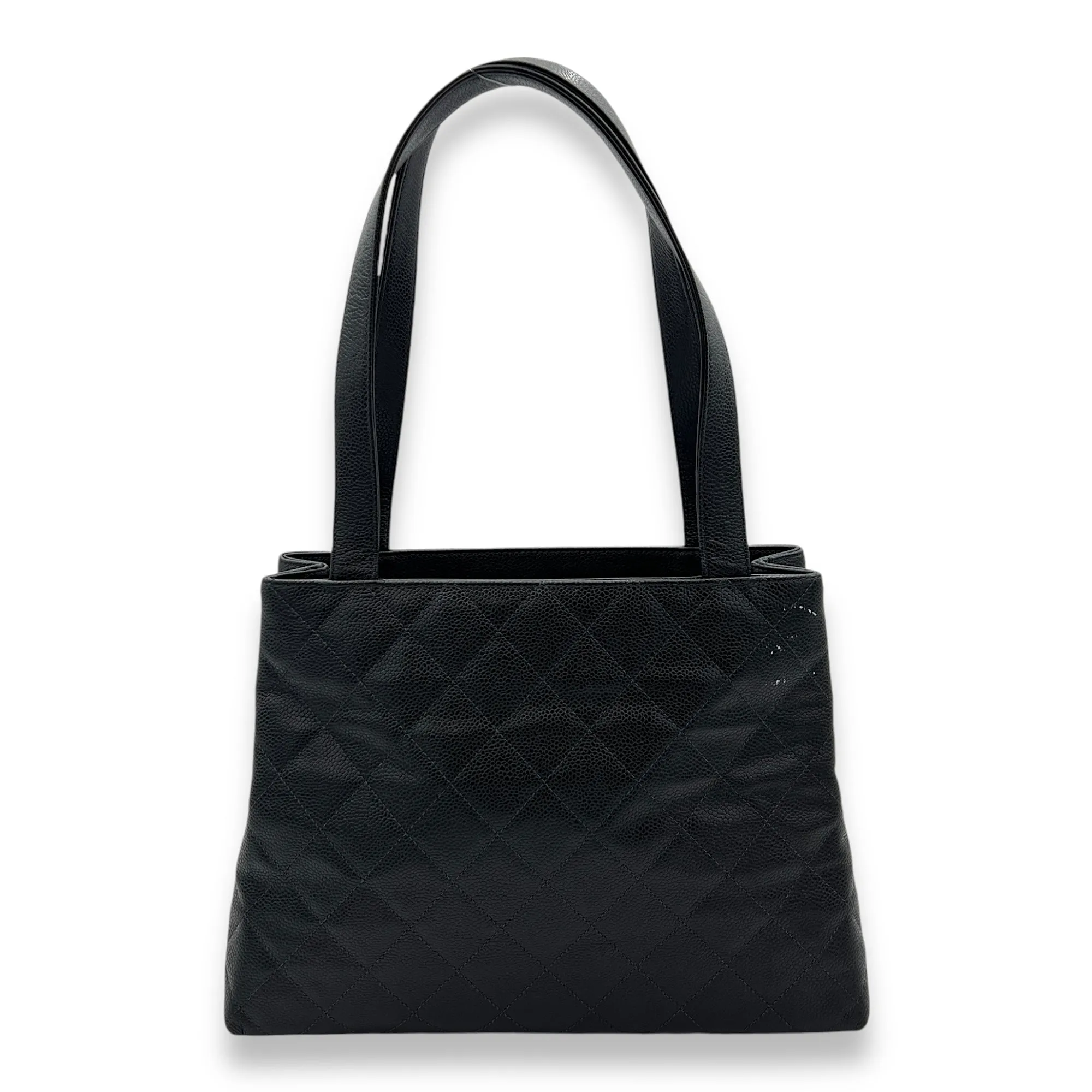 CC Black Tote Bag in Caviar Leather, Silver hardware