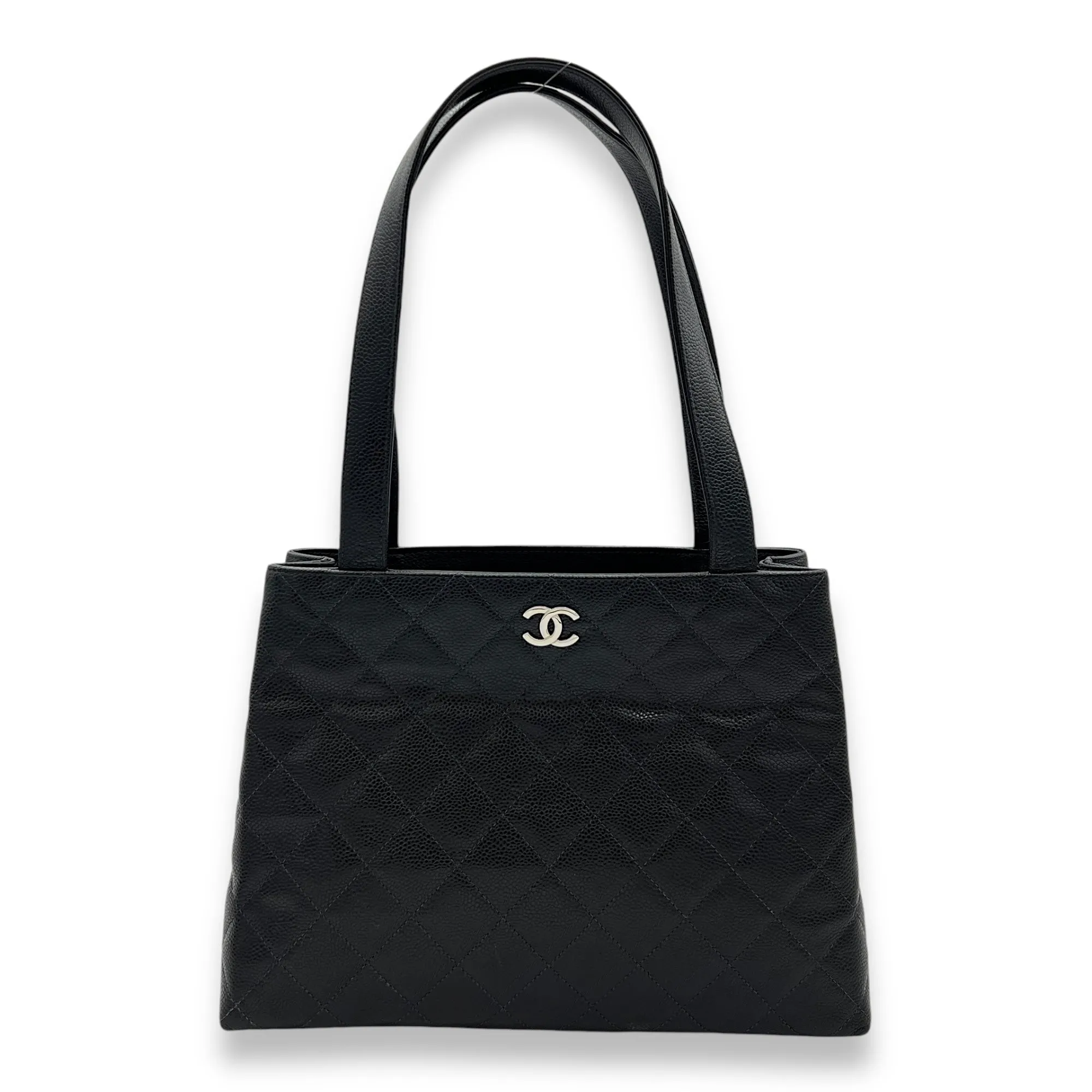 CC Black Tote Bag in Caviar Leather, Silver hardware