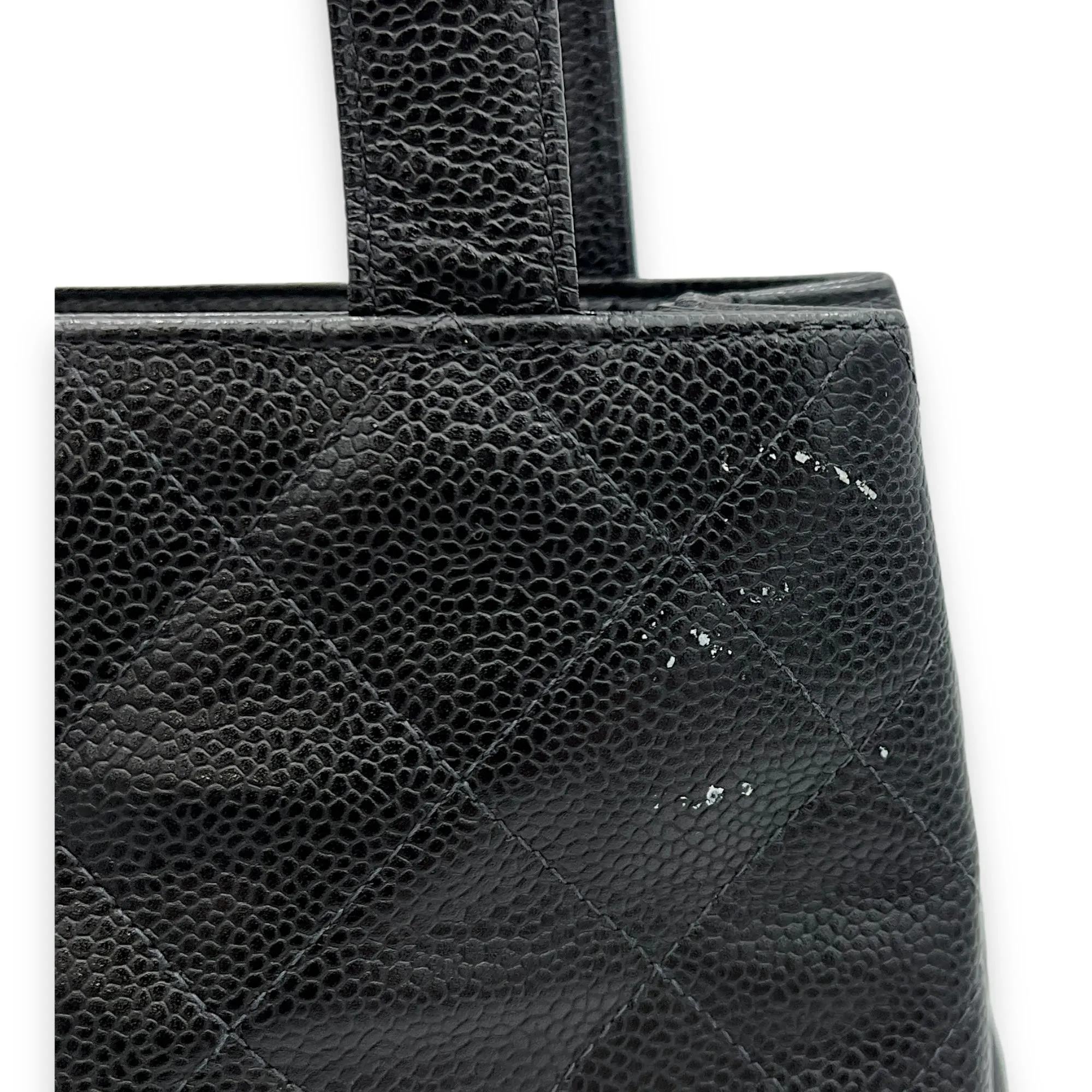 CC Black Tote Bag in Caviar Leather, Silver hardware