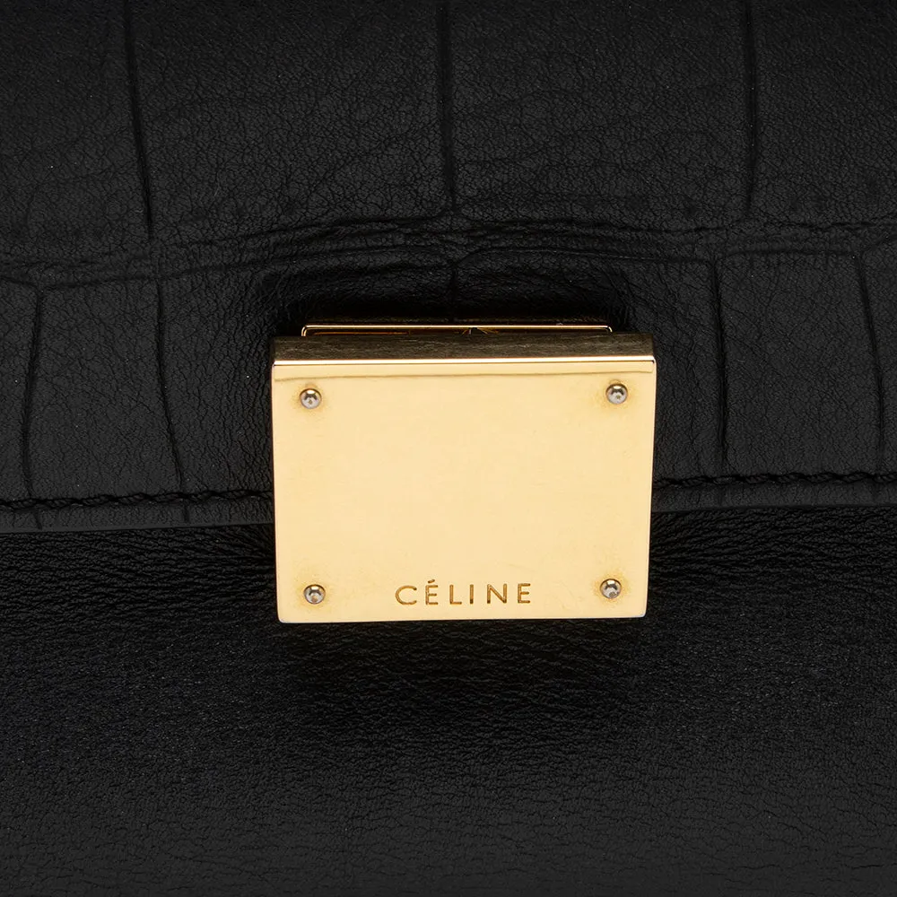 Celine Croc Embossed Suede Medium Trapeze Bag (SHF-16011)