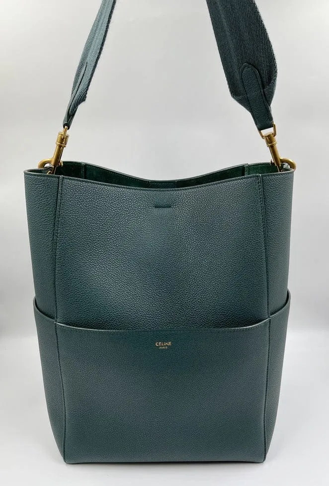 Celine Sangle Bucket Tote in Soft Grained Calfskin Amazone Green