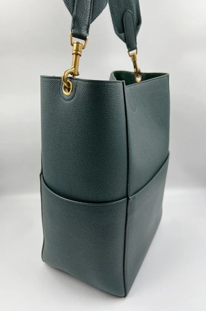 Celine Sangle Bucket Tote in Soft Grained Calfskin Amazone Green