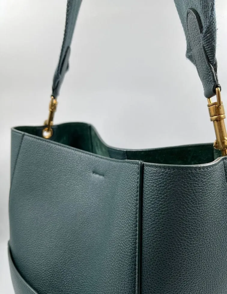 Celine Sangle Bucket Tote in Soft Grained Calfskin Amazone Green