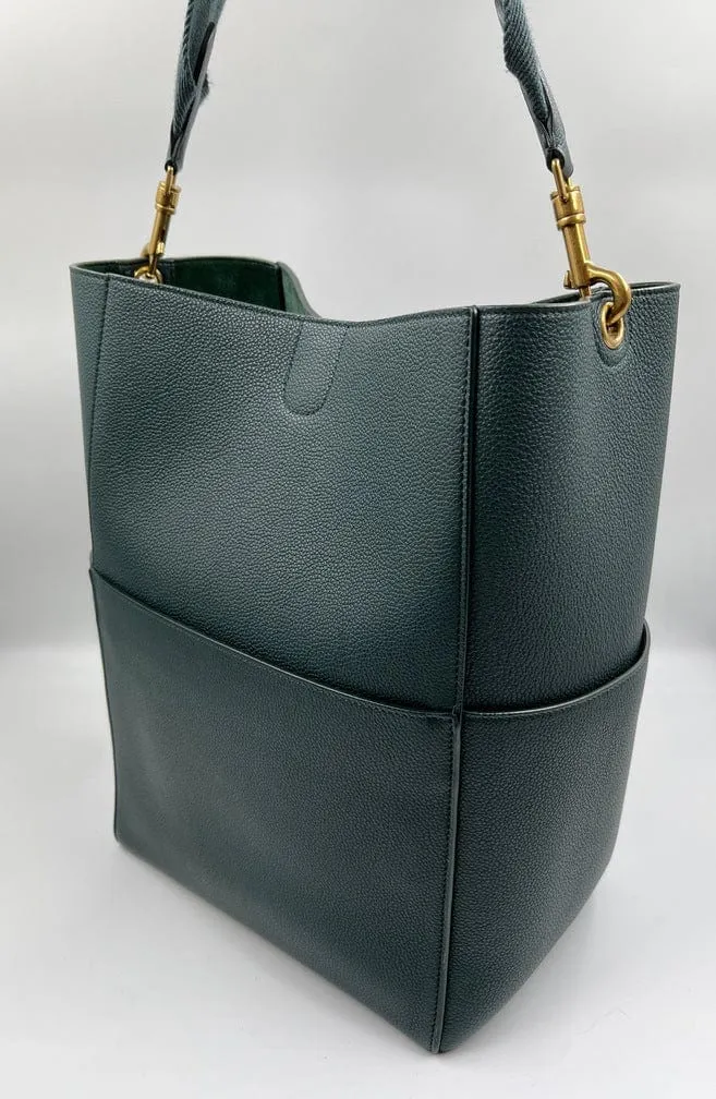 Celine Sangle Bucket Tote in Soft Grained Calfskin Amazone Green