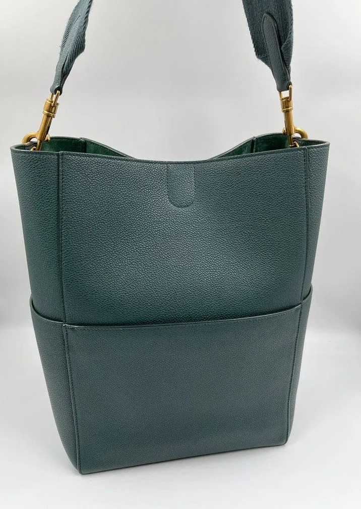 Celine Sangle Bucket Tote in Soft Grained Calfskin Amazone Green