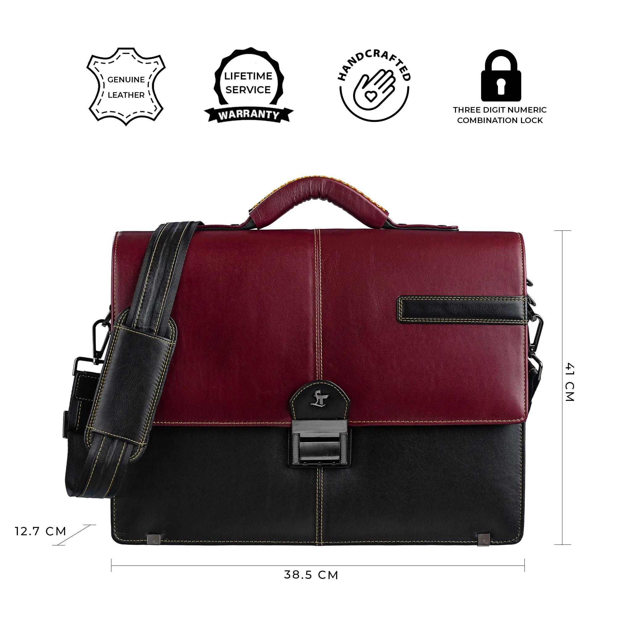 Chris Brown I | Luxury Leather Laptop/Office Bag | Genuine Leather Folio Bag | Color: Cherry