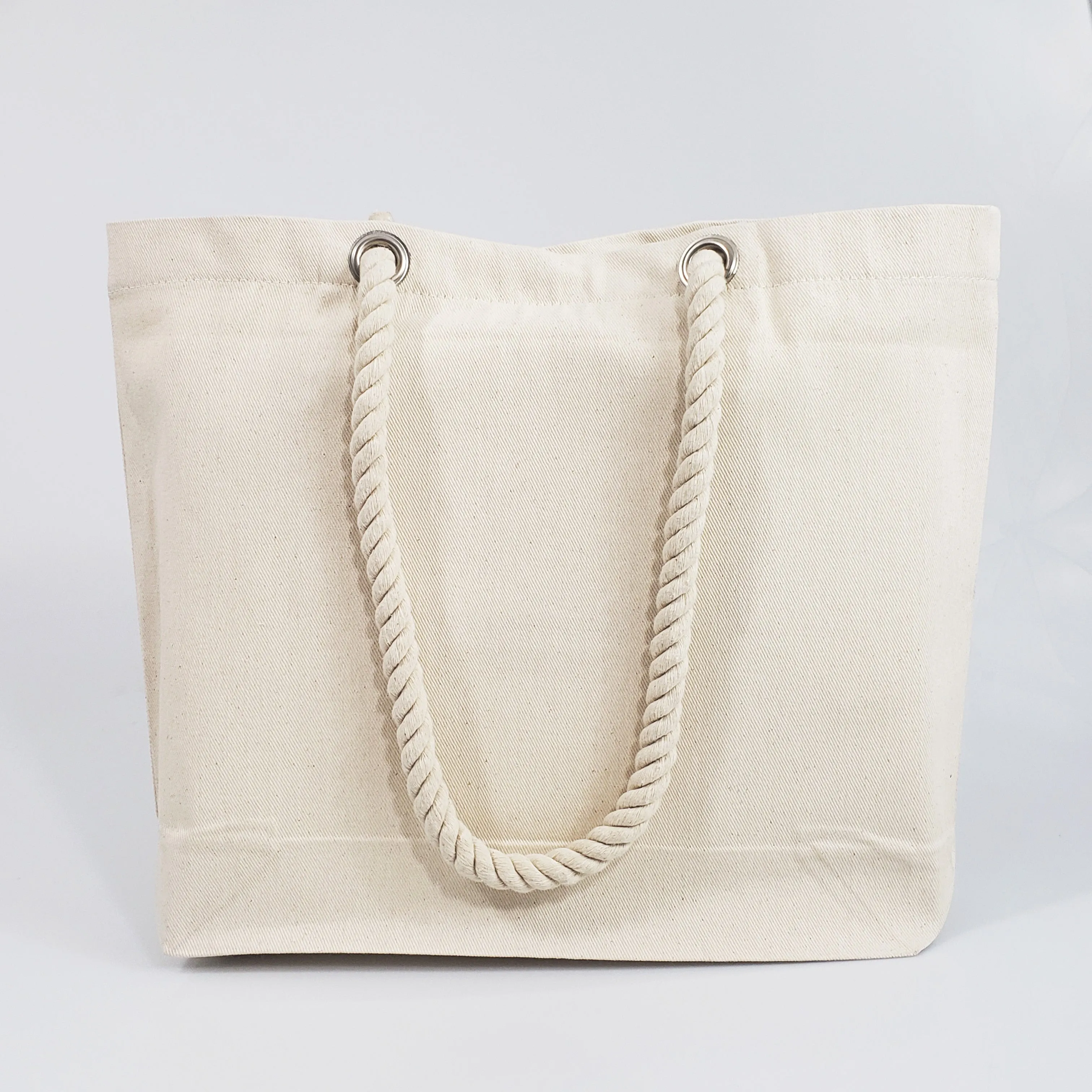 Closeout Canvas Beach Tote Bag with Fancy Rope Handles