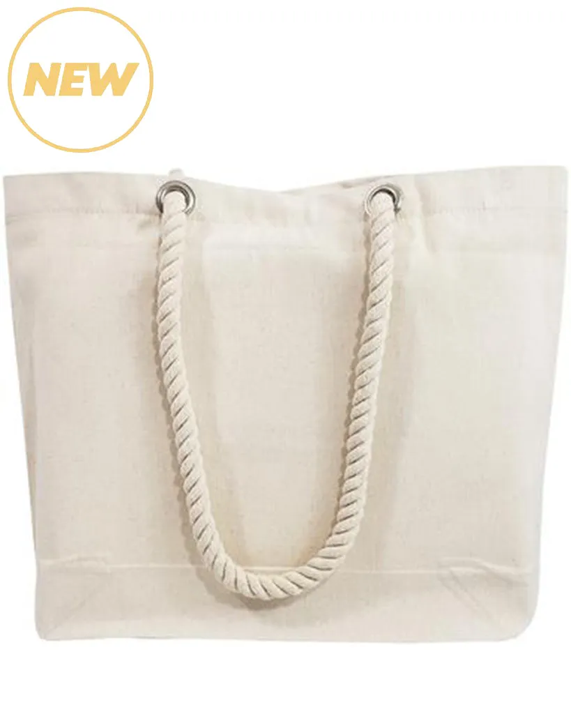 Closeout Canvas Beach Tote Bag with Fancy Rope Handles