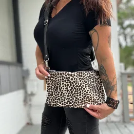 Clutch Sized Crossbody Bag - Black   White Cheetah