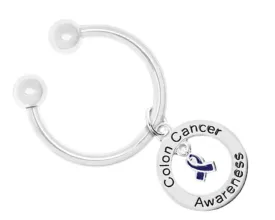 Colon Cancer Awareness Dark Blue Ribbon Keychains