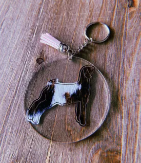 Cowhide Goat Clear Circle Keychain