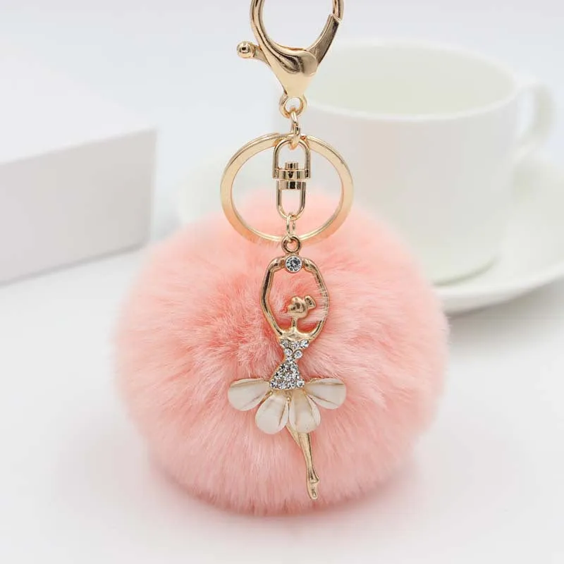 Cute fur ball women's bag car pendant diy little angel ballet fur ball key chain