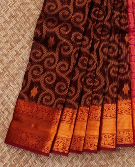 Dark maroon kota saree with unique designs,contrast traditional zari border & pallu of intricate designs