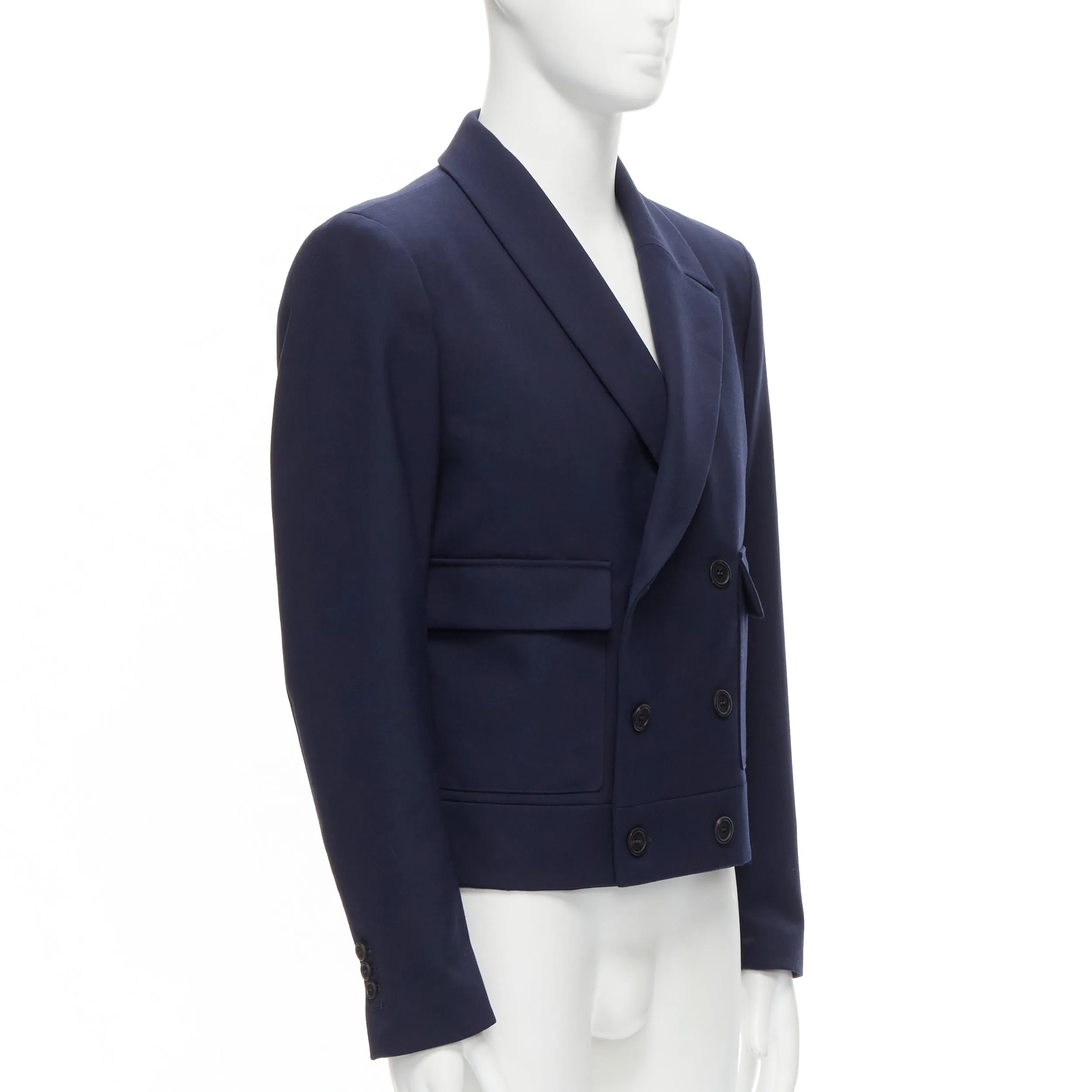 FENDI 2019 Runway navy asymmetric double breasted cropped blazer IT48 M