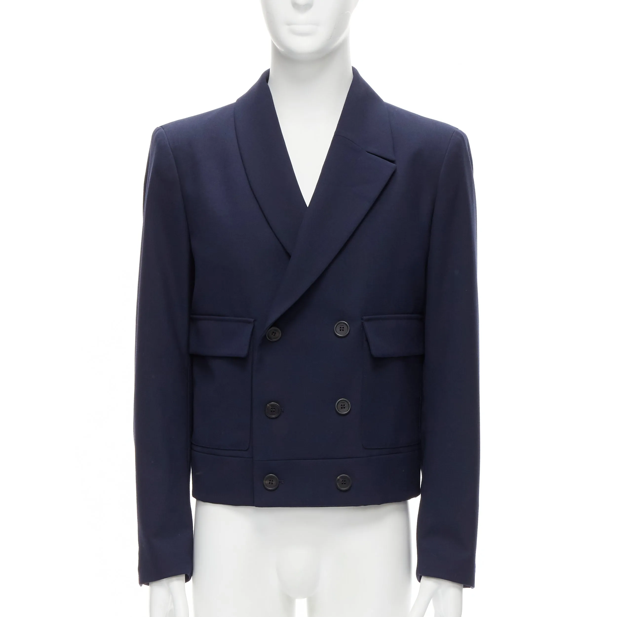 FENDI 2019 Runway navy asymmetric double breasted cropped blazer IT48 M