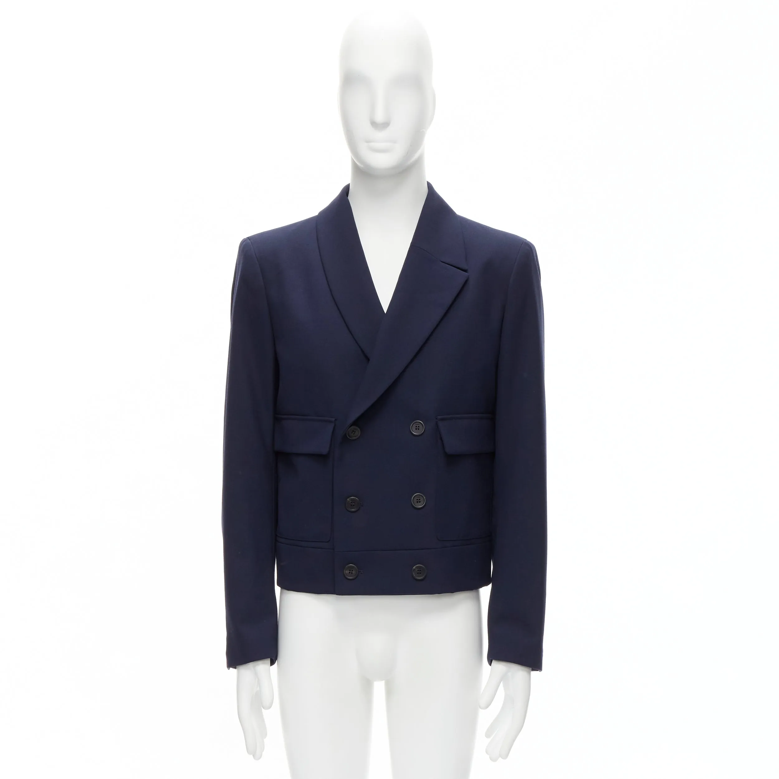 FENDI 2019 Runway navy asymmetric double breasted cropped blazer IT48 M