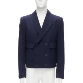 FENDI 2019 Runway navy asymmetric double breasted cropped blazer IT48 M