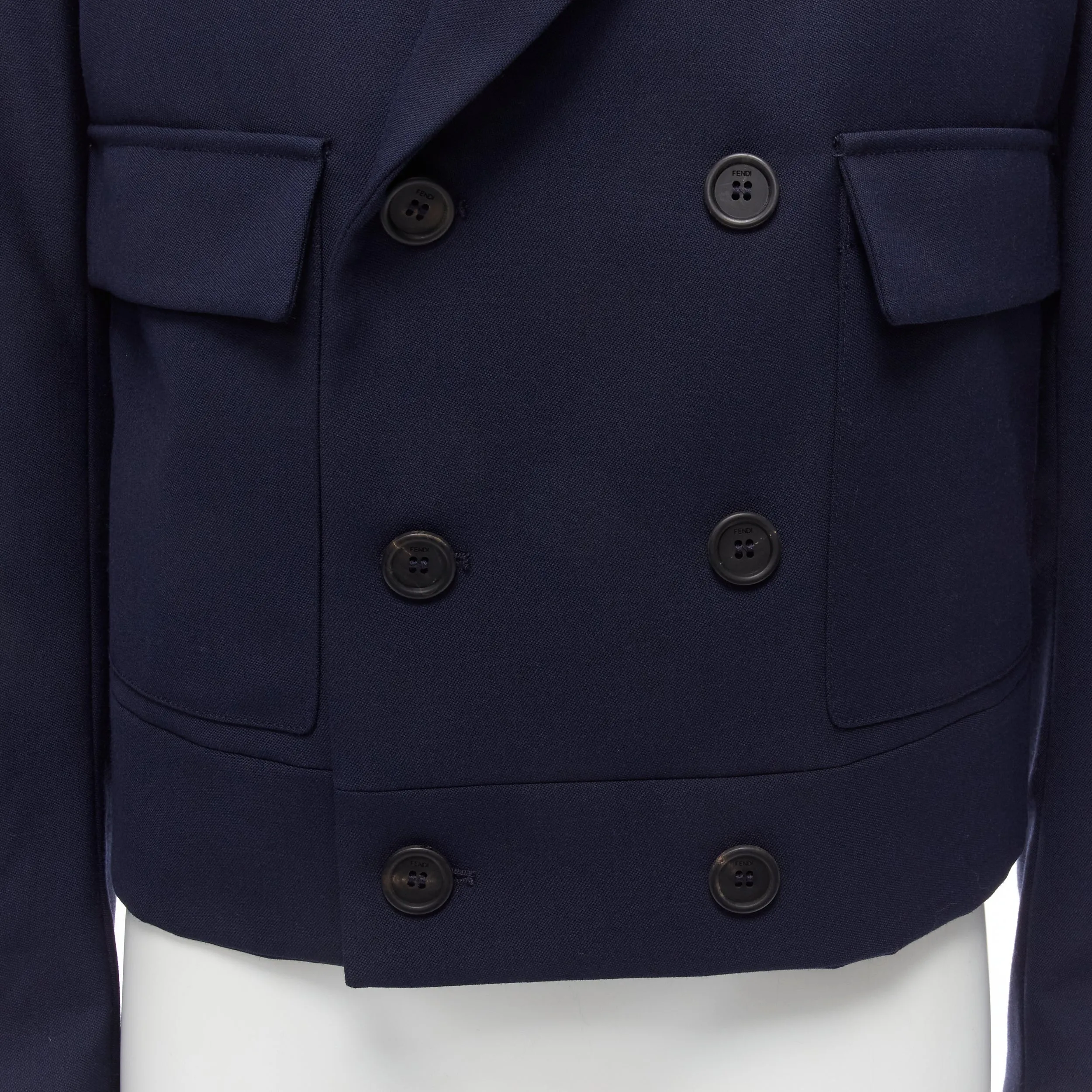 FENDI 2019 Runway navy asymmetric double breasted cropped blazer IT48 M