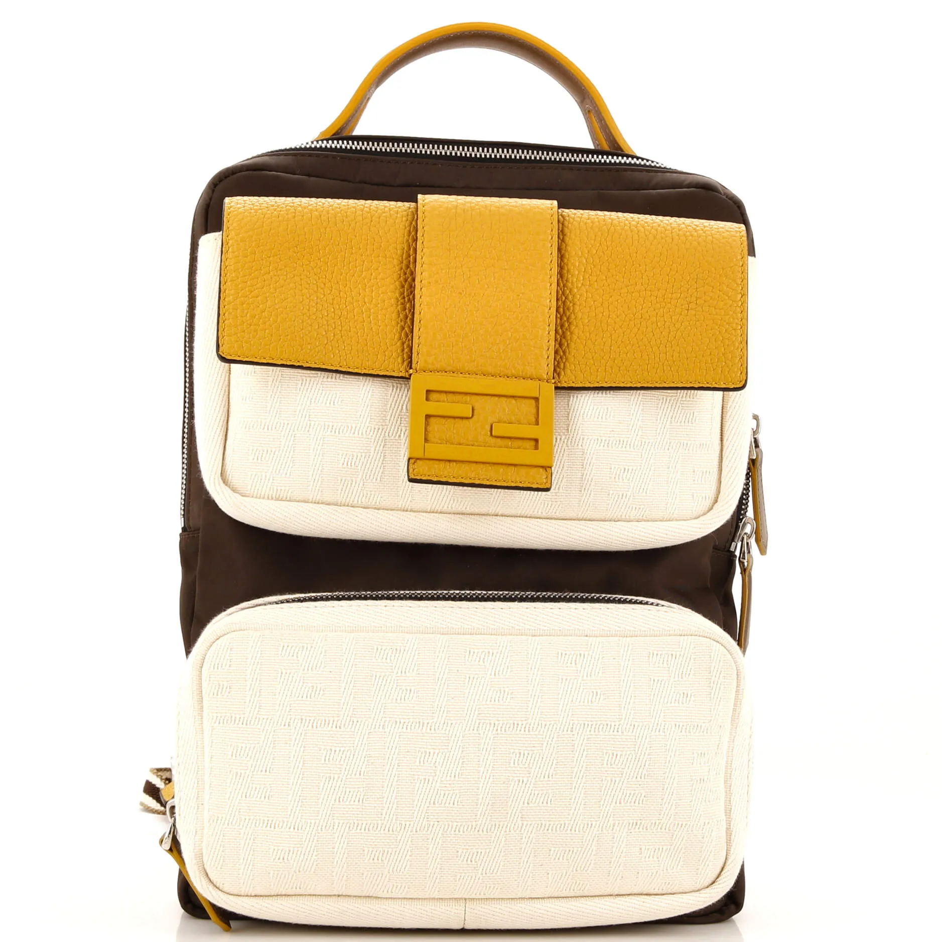 FENDI Baguette Backpack Nylon with Zucca Canvas and Leather Medium