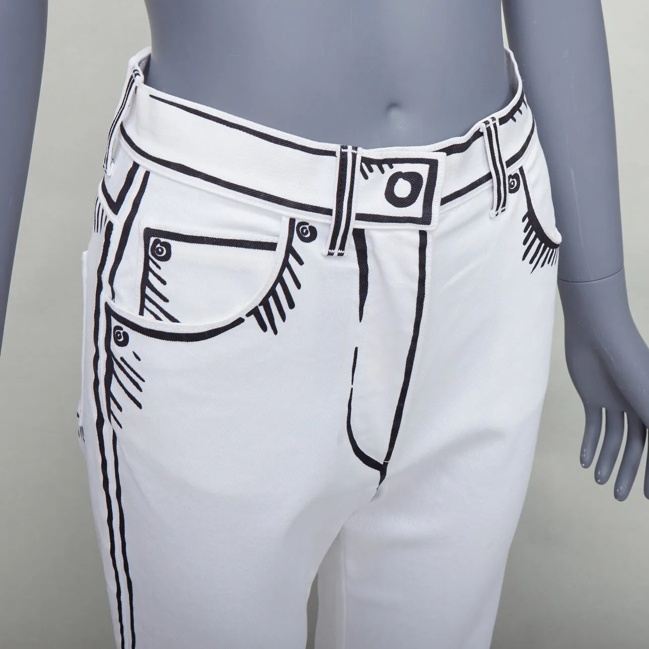 FENDI California Sky Joshua Vides white trompe loeil illustration jeans IT38 XS