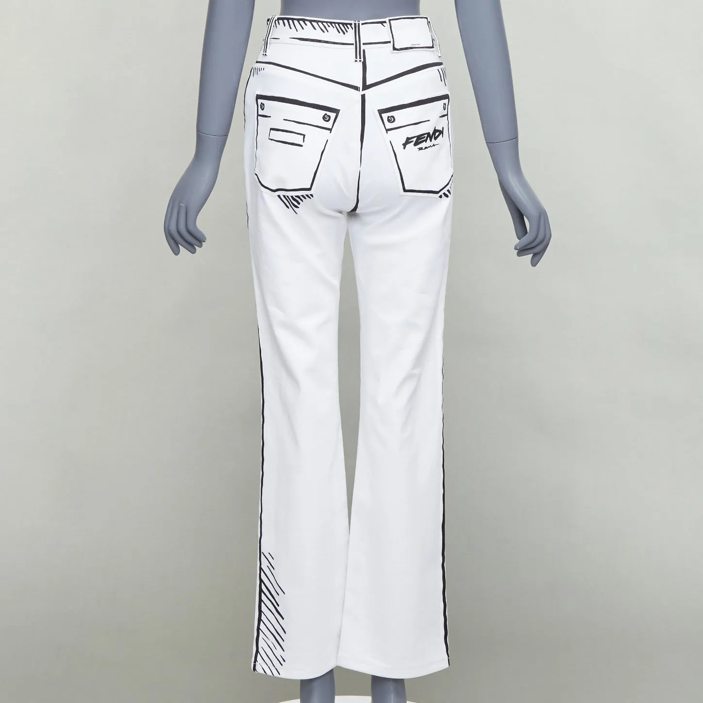 FENDI California Sky Joshua Vides white trompe loeil illustration jeans IT38 XS