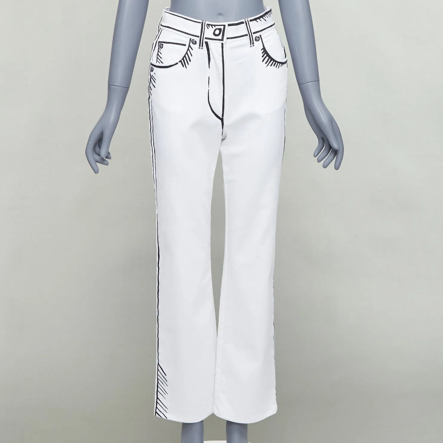 FENDI California Sky Joshua Vides white trompe loeil illustration jeans IT38 XS