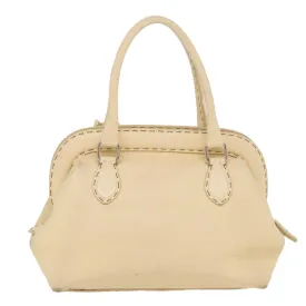 FENDI Celeria Hand Bag Leather Beige Auth rd4791