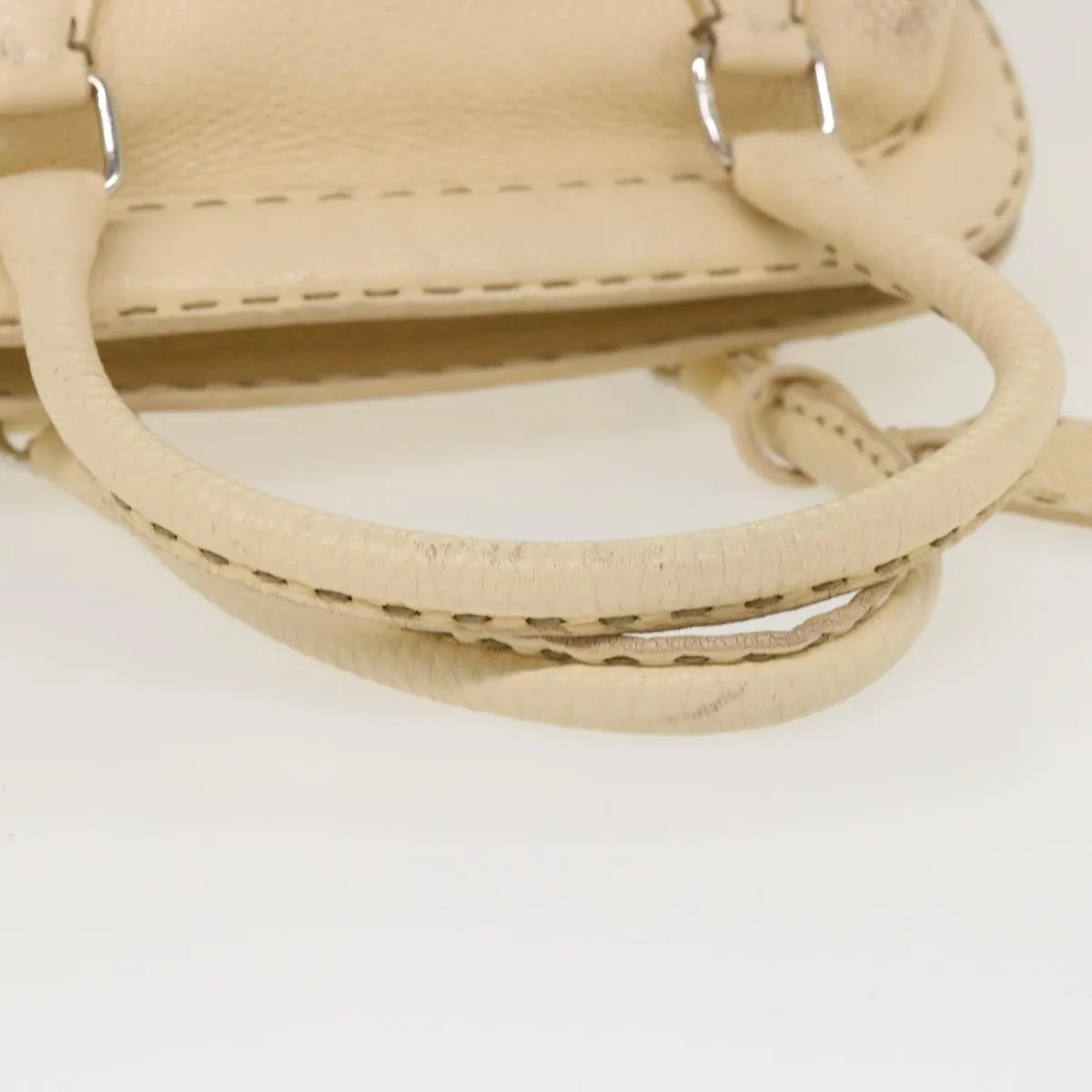 FENDI Celeria Hand Bag Leather Beige Auth rd4791