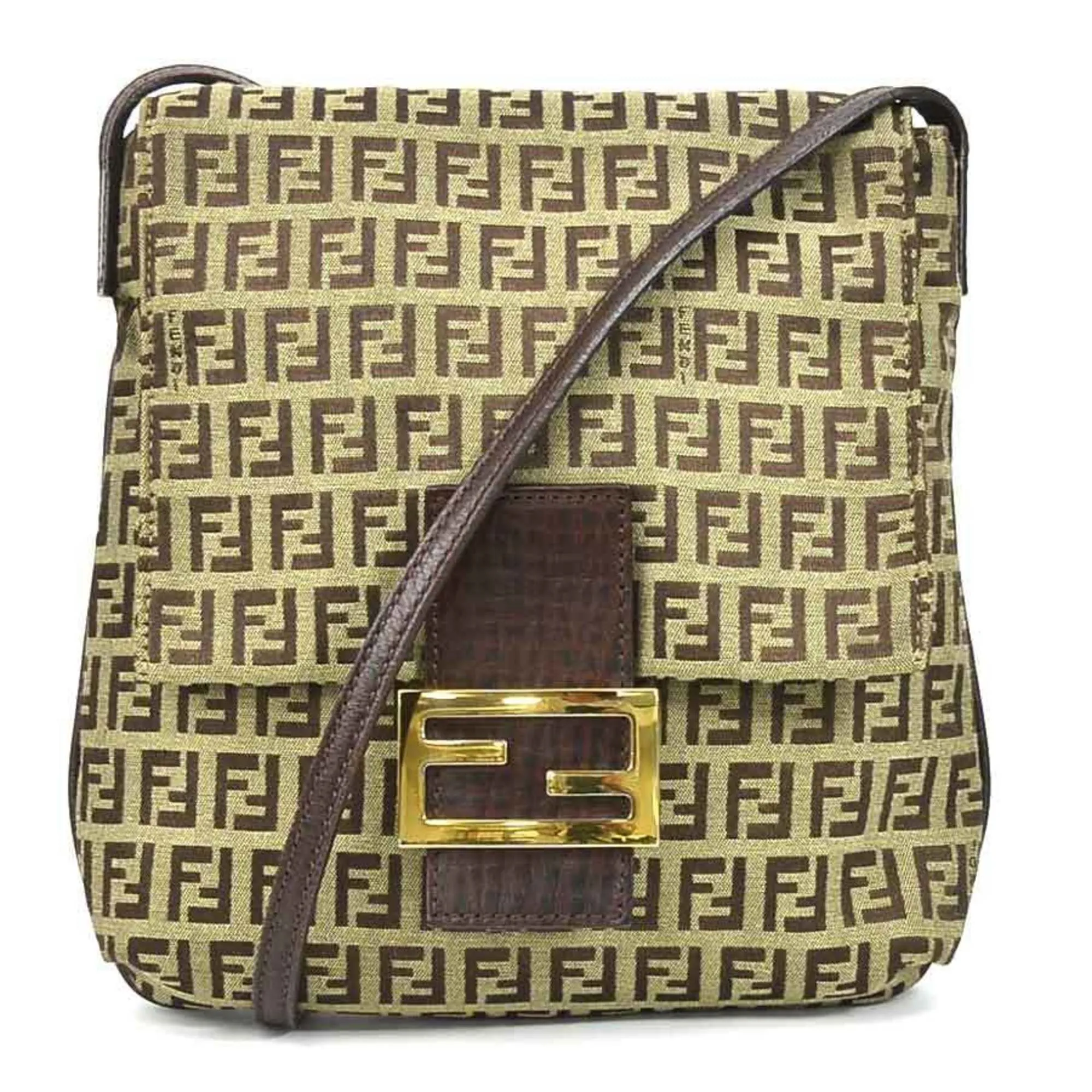 FENDI Crossbody Shoulder Bag Zucchino Canvas/Leather Brown Ladies