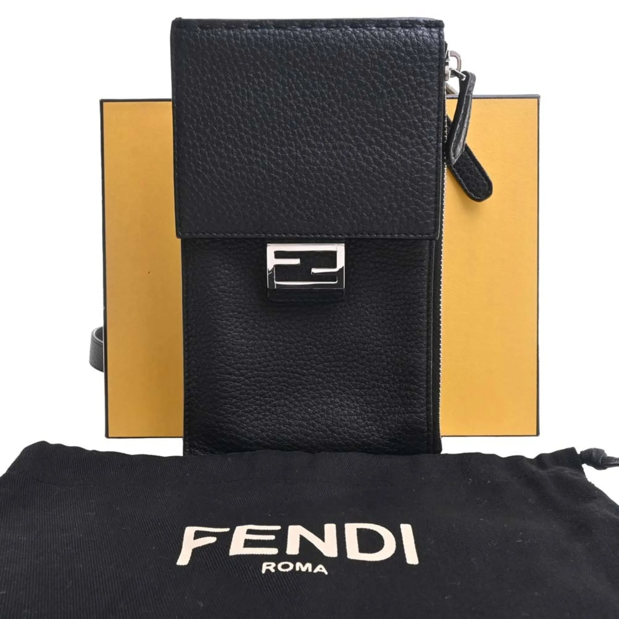 FENDI leather pochette shoulder bag 7AS034 black ladies