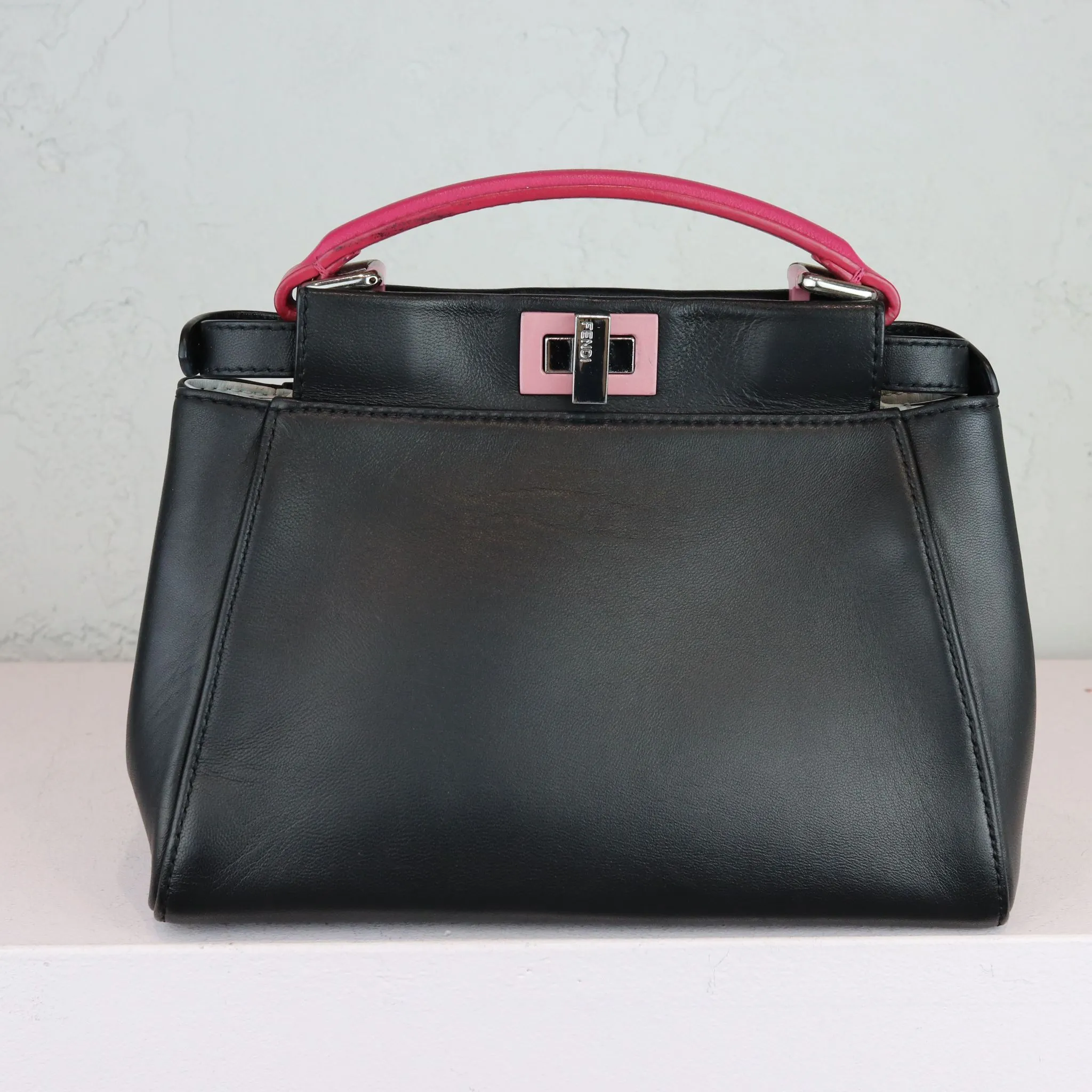 FENDI Peekaboo Iconic Satchel Mini Nappa Colorblock Black SHW