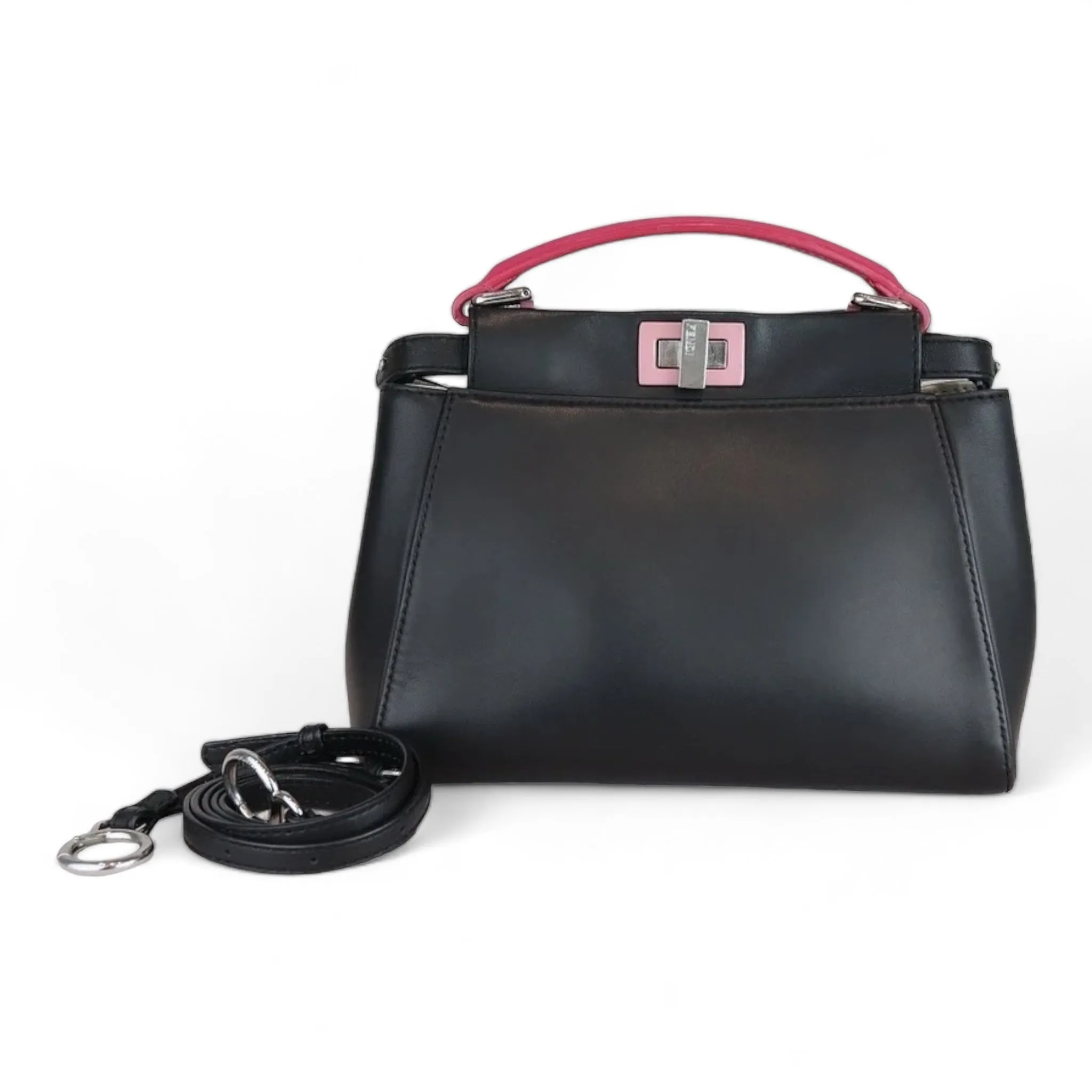 FENDI Peekaboo Iconic Satchel Mini Nappa Colorblock Black SHW