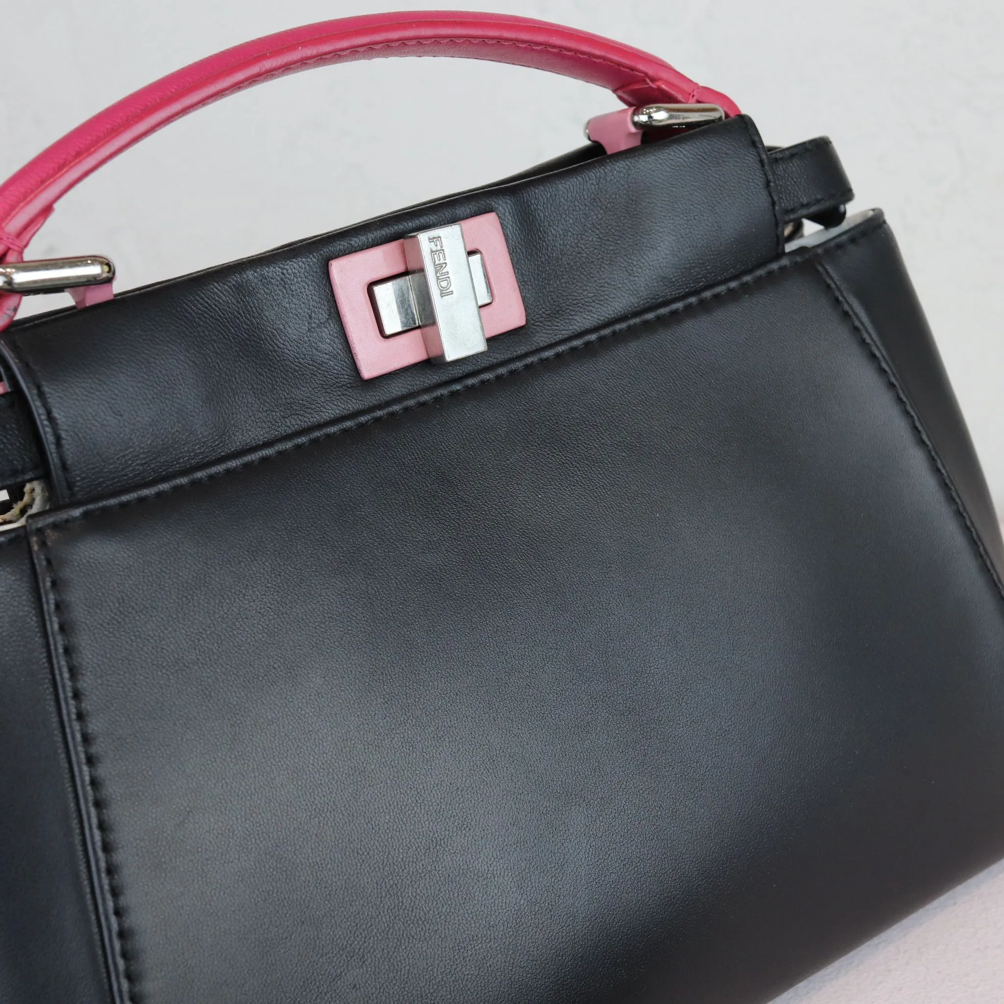 FENDI Peekaboo Iconic Satchel Mini Nappa Colorblock Black SHW