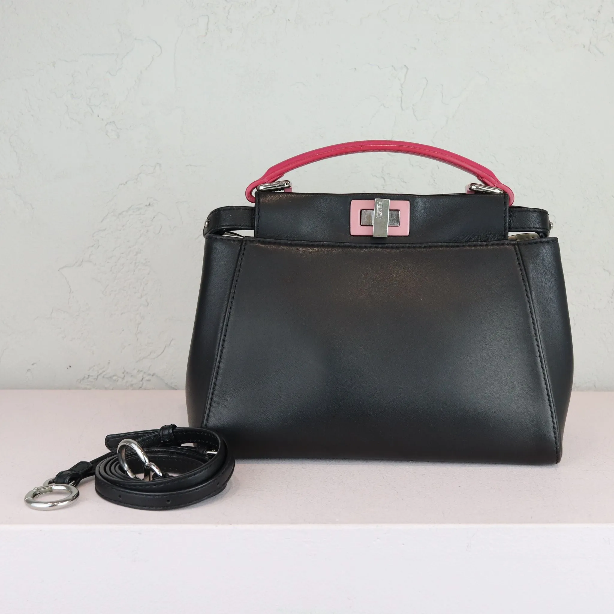 FENDI Peekaboo Iconic Satchel Mini Nappa Colorblock Black SHW