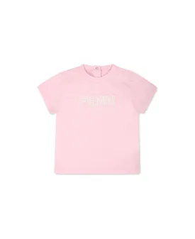 Fendi Pink T-shirt For Baby Girl With Logo