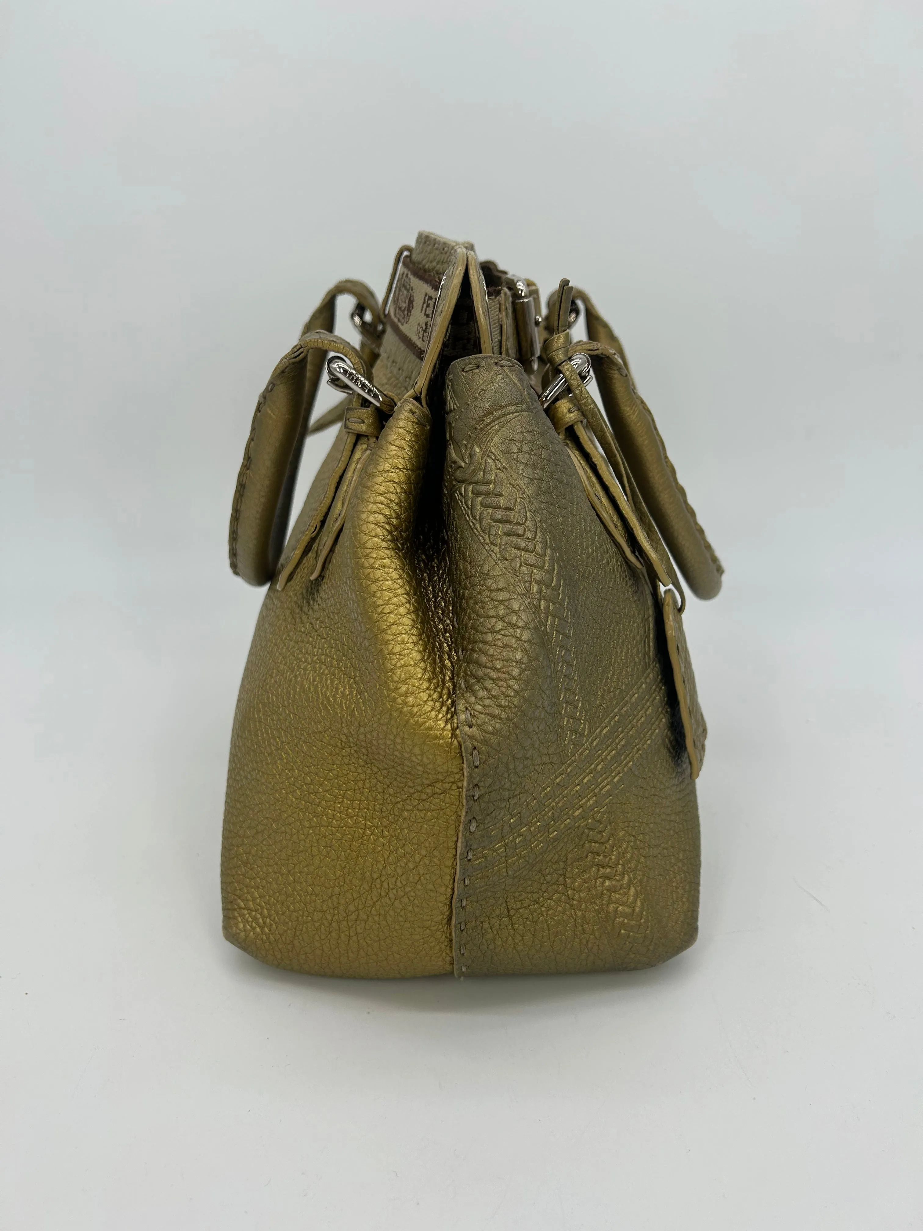 Fendi Selleria Villa Borghese Gold Leather Tote