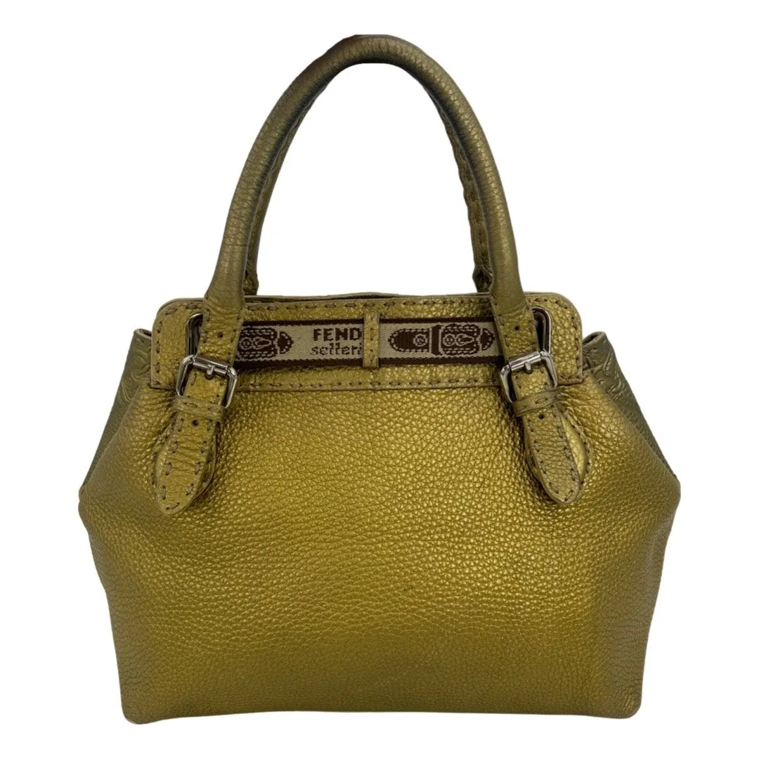 Fendi Selleria Villa Borghese Gold Leather Tote